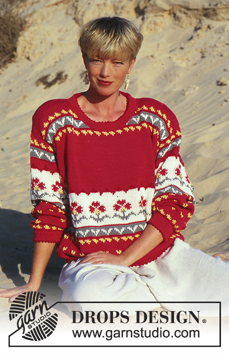Blooming Red / DROPS 26-2 - DROPS jumper with flower borders in “Muskat ”. 