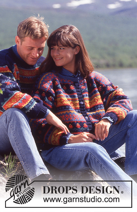 DROPS 31-4 - Rozpinany sweter na drutach, z jesiennym żakardem, z włóczki DROPS Alaska. Od S do L