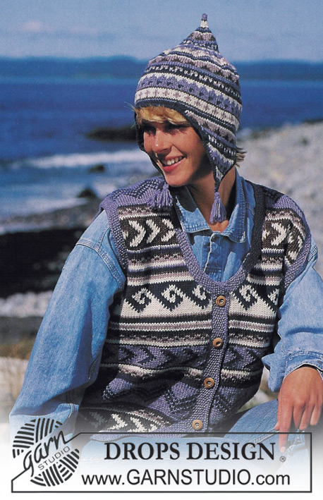 DROPS 39-20 - DROPS sleeveless sweater with pattern borders and hat in “Karisma”.