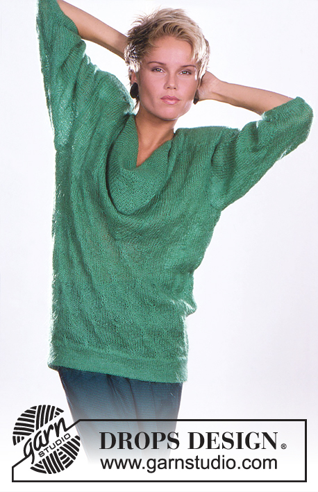 DROPS 4-10 - Long DROPS jumper in wavy pattern with collar in “Toscana” or Brushed Alpaca Silk. Size M.