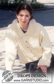 DROPS 57-8 - DROPS Cardigan in Cotton Chenille or Tynn Chenille with collar and cuffs in Pelliza and Viscose.