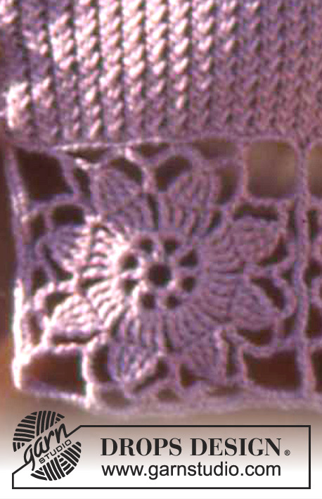 Beachside Garden / DROPS 64-8 - Débardeur court tricoté en DROPS Safran, avec carrés fleurs au crochet