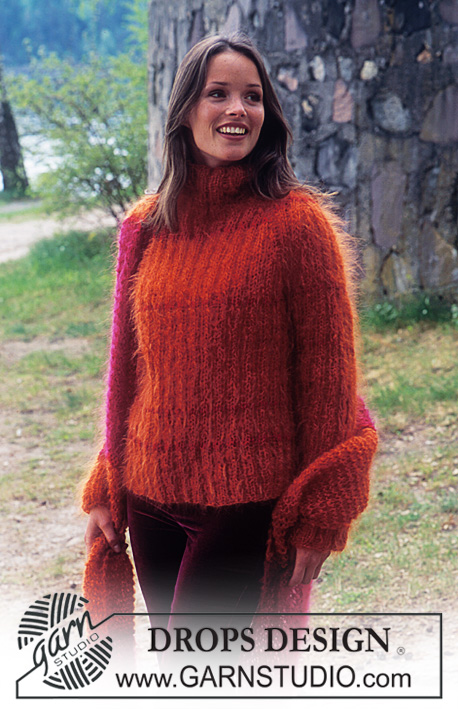 Evening Firelight / DROPS 66-4 - DROPS Pullover and Scarf in Vienna and Alaska. 