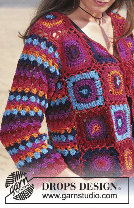 Bohemian Sunset / DROPS 68-21 - Crochet DROPS jacket in Tynn Cotton Chenille and Muskat