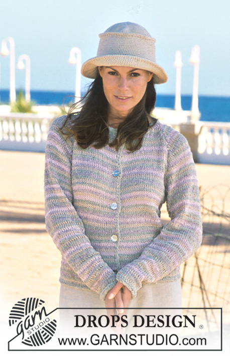 DROPS 69-10 - DROPS jacket with stripes and raglan seams in Passion and Muskat. Crochet hat in Muskat