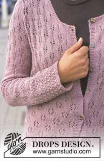 Carmela / DROPS 69-19 - Lang, slank DROPS jakke i Silke-Tweed med ulike hullmønster