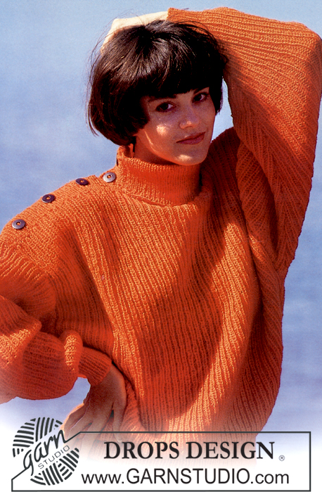 Orange Switch / DROPS 7-17 - Jumper with button fastening on shoulder and high neck in DROPS Karisma.