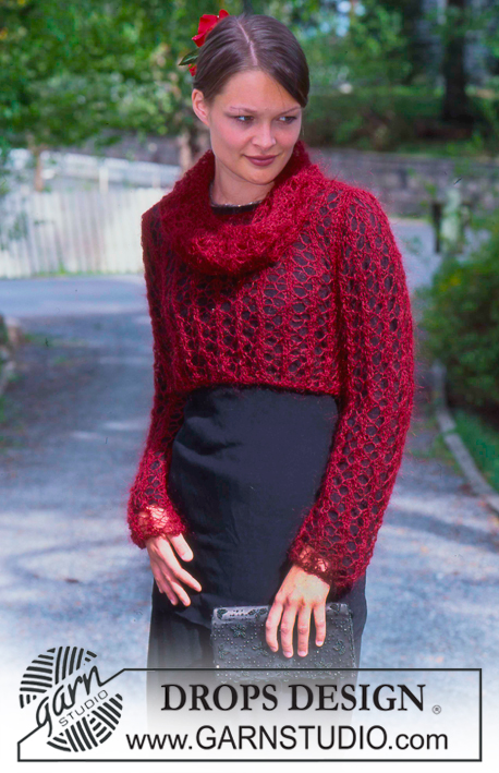 DROPS 72-16 - Lace-knitted short DROPS jumper and DROPS loose neck warmer in Vivaldi