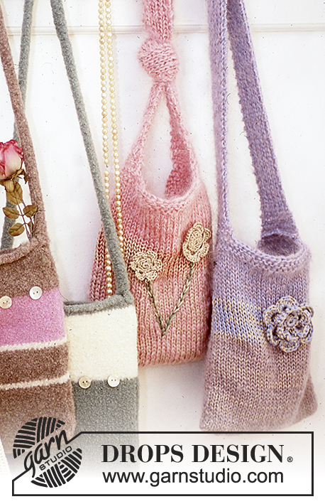 DROPS 73-30 - Knitted DROPS bags in «Vienna» and «Cotton Viscose» with crochet flowers.