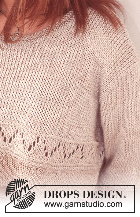 Catarina / DROPS 74-15 - DROPS Short, Wide Pullover in Bomull-Lin and Glitter with edges in Cotton Viscose.