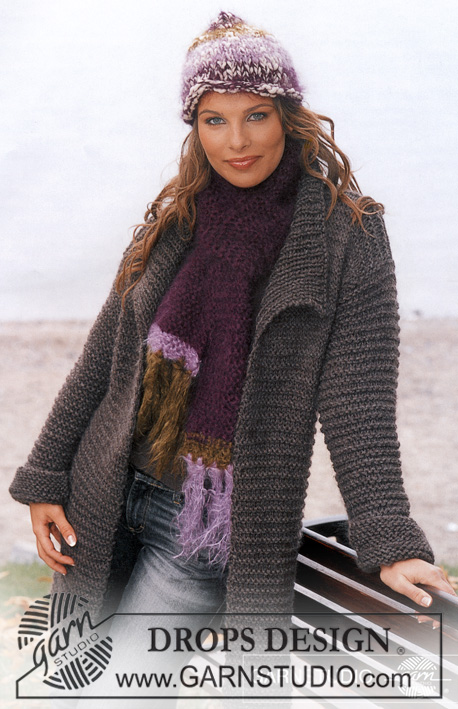 DROPS 83-8 - Knitted cardigan, hat and scarf in DROPS Alaska and DROPS Vivaldi (DROPS Brushed Alpaca Silk)
