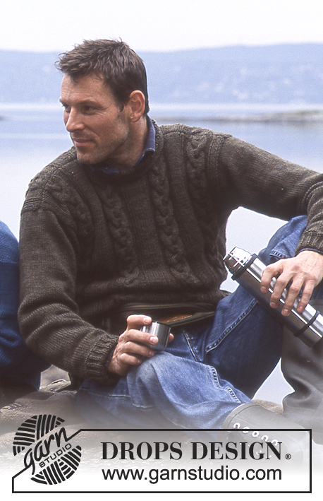 Fisherman's Friend / DROPS 85-11 - Stickad tröja till herr, med flätor i DROPS Karisma eller Merino Extra Fine

