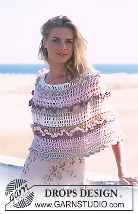 DROPS 90-23 - Crochet DROPS poncho with lace rows in Muskat