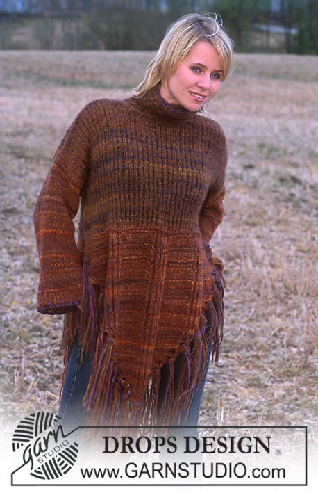 DROPS 93-31 - Sweter na drutach, z frędzlami, z włóczek Drops Highlander i Snow
