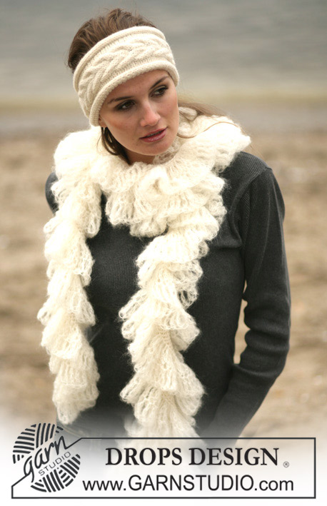 DROPS 98-12 - DROPS Scarf with lace border and head band in cable pattern in Alpaca and Vivaldi