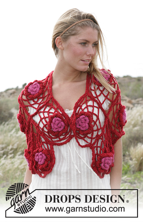 Kissed by a Rose / DROPS 99-17 - DROPS shawl with crochet triangles in “Silke-Alpaca”. 