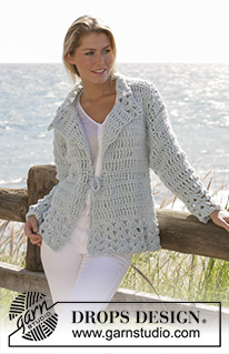 Britt / DROPS 99-19 - Drops crochet jacket in ”Ice” with tr group pattern and stay in waist size S - XXL