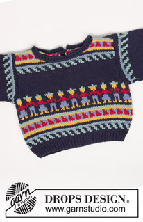 Farandole / DROPS Baby 1-11 - Strikket sett med genser og bukse til baby i DROPS Safran. Arbeidet strikkes med flerfarget mønster. Størrelse 3 mnd - 2 år.