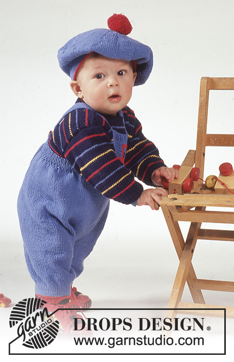 Start Your Engines! / DROPS Baby 1-5 - Drops Stripe sweater and knee length pants, socks and beret in Safran.