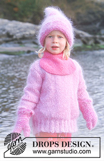 Pink Pixie / DROPS Baby 10-15 - DROPS sweater in Vienna or Melody. Hat and mittens in Vienna and Baby-ull or Melody and Alpaca. Neck warmer in Karisma Superwash.