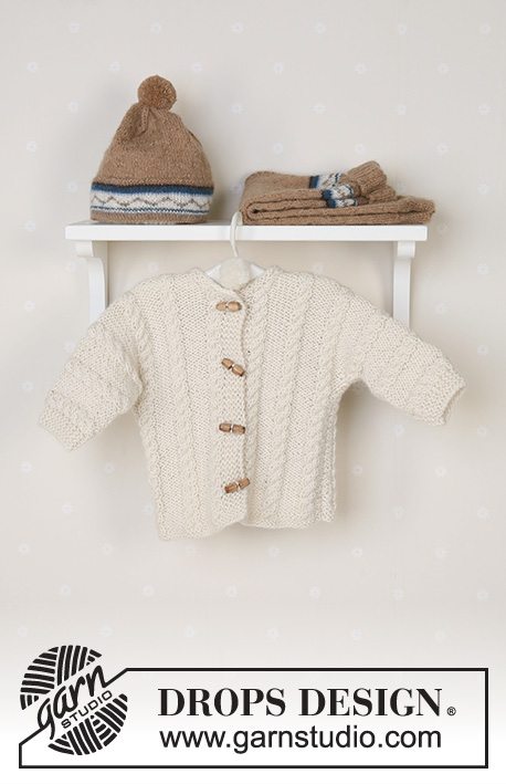 Marelius / DROPS Baby 13-14 - DROPS Jacket, trousers, hat and soft toy in Alpaca 