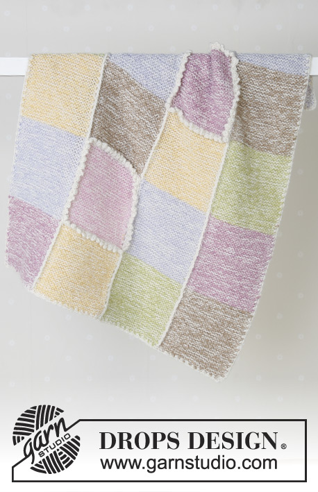 Pastel Checkers / DROPS Baby 13-19 - Blanket knitted in garter sts in Alpaca. Theme: Baby blanket