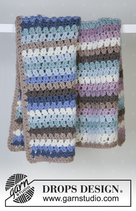 Teppekos / DROPS Baby 13-21 - Crochet blanket in 2 different colors with Snow. Theme: Baby blanket