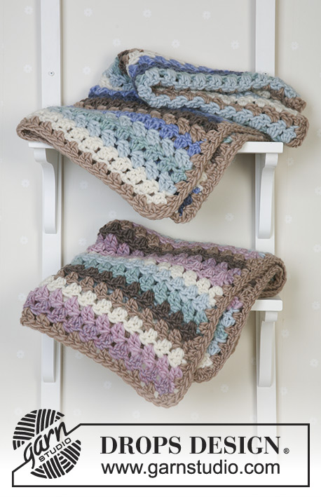 Teppekos / DROPS Baby 13-21 - Crochet blanket in 2 different colours with Snow. Theme: Baby blanket