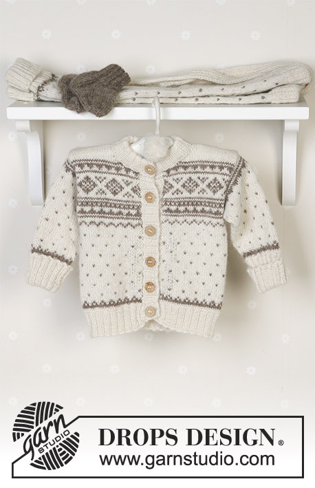 Winter Snuggles / DROPS Baby 13-5 - Strikket sett med setesdalskofte, bukse, lue, votter og sokker til baby og barn i DROPS Alpaca. Størrelse 1 mnd - 4 år.