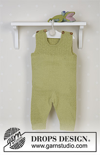 Green Leaf / DROPS Baby 14-3 - Cardigan lavorato ai ferri con cappuccio, tuta e calze a tubo in DROPS Alpaca. Taglie per neonati e bambini da 1 mese a 4 anni.