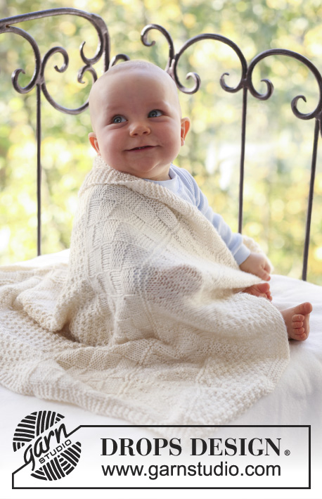 Petit Prince / DROPS Baby 18-16 - Strikket tæppe til baby i DROPS Merino Extra Fine. Arbejdet strikkes i strukturmønster.Tema: Babytæppe