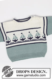 Le Petit Explorateur / DROPS Baby 2-5 - DROPS jumper with boat motif, shorts and beret in “Safran”.