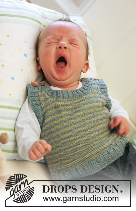 Viggo / DROPS Baby 21-33 - Vauvan ja lapsen neulottu raitaliivi / slipoveri DROPS BabyAlpaca Silk -langasta.