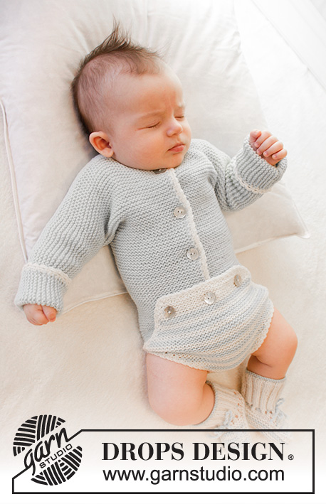 First Impression / DROPS Baby 25-26 - Knitted baby body in garter st with crochet edge in DROPS BabyMerino.  Size premature - 4 years.
