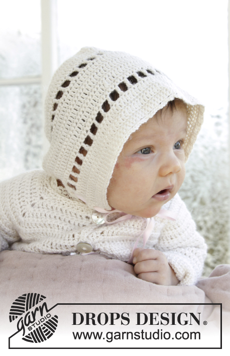 My Sweetie hat / DROPS Baby 29-6 - Heklet baby lue med strukturrader og hullborder til dåp eller navnefest i DROPS BabyAlpaca Silk. Størrelse 0 - 2 år