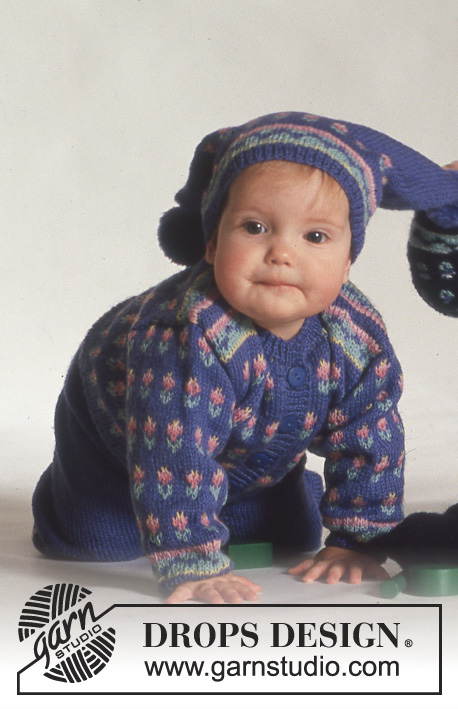 Fleurs d'hiver / DROPS Baby 3-12 - DROPS jacket with flower pattern, trousers, socks and hat in “BabyMerino”. 