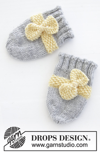 Little Miss Ribbons / DROPS Baby 31-11 - Knitted set with hat and mittens for baby in DROPS BabyMerino. Set is worked with moss stitch and bow. Sizes whole set: 1 - 9 months. Sizes hat: premature - 4 years.
