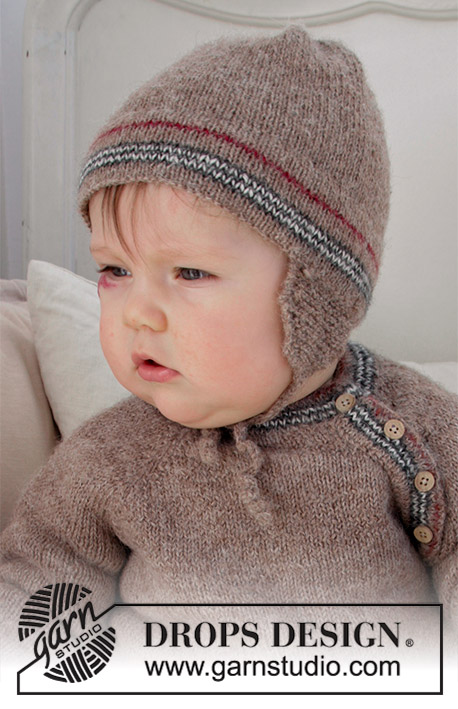 Ready, Set, Go / DROPS Baby 31-18 - Conjunto para bébé tricotado em DROPS Alpaca: Pulôver tricotado de cima para baixo com riscas e cavas raglan. Gorro com riscas e abas para as orelhas, e meias tricotadas para bébé. Tamanhos prematuro - 4 anos