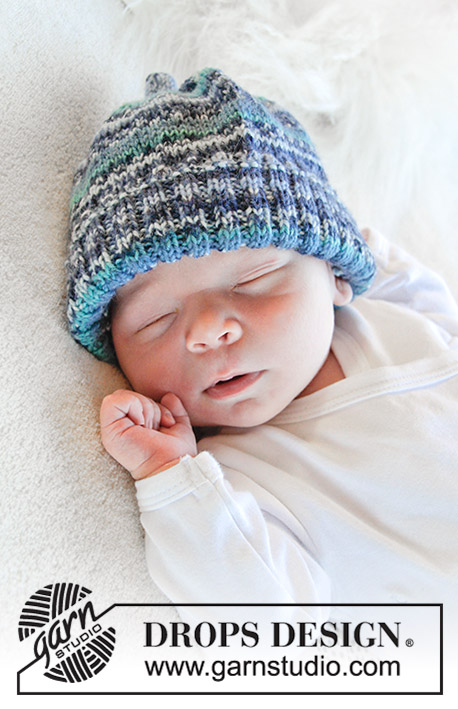 Little Dude / DROPS Baby 31-21 - Dětská čepice s pružným vzorem pletená z příze DROPS Fabel. Velikost 1 měsíc - 4 roky.