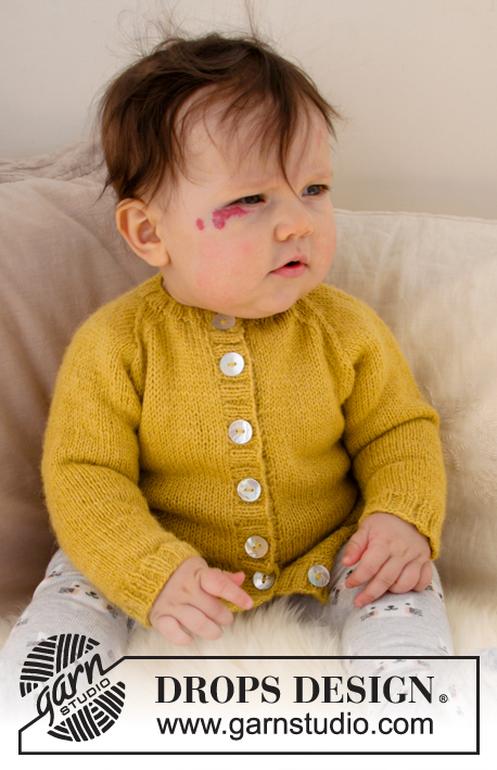 Baby Duck / DROPS Baby 31-9 - Conjunto bébé tricotado em DROPS Alpaca: casaco com cavas raglan e meias a condizer. Tamanhos prematuro - 4 anos.