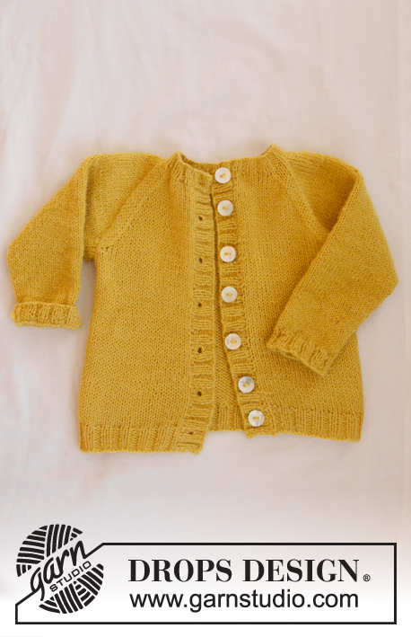 Baby Duck / DROPS Baby 31-9 - Conjunto bébé tricotado em DROPS Alpaca: casaco com cavas raglan e meias a condizer. Tamanhos prematuro - 4 anos.