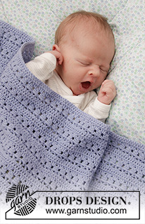 Sleepyhead / DROPS Baby 33-1 - Virkad filt till baby i DROPS Safran eller DROPS BabyMerino. Arbetet är virkat med hålmönster. Tema: Babyfilt