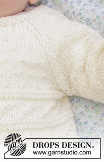 Precious Moments / DROPS Baby 33-11 - DROPS Merino Extra Fine lõngast alt üles kootud tekstuurse mustriga ja raglaan varrukatega kampsun enneaegsele beebile kuni 3/4 aastasele lapsele