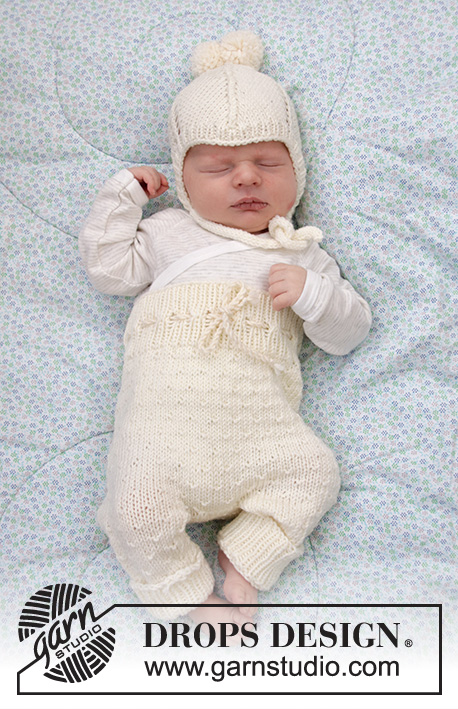 Winter Baby / DROPS Baby 33-12 - Souprava: dětské kalhoty a čepice pletené z příze DROPS Merino Extra Fine. Velikost: nedonošenci – 4 roky