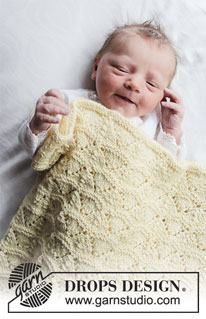Sunrise / DROPS Baby 33-16 - Couverture tricotée pour bébé, avec point ajouré, en DROPS BabyMerino. Thème: Couverture bébé