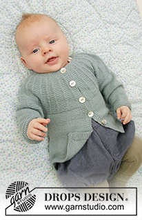 Baby Business / DROPS Baby 33-19 - Gilet tricoté de haut en bas pour bébé, avec empiècement arrondi et point texturé, en DROPS BabyMerino. De la taille prématuré au 2 ans.