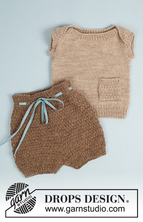Shorts and Sweet / DROPS Baby 33-23 - Szorty dziecięce na drutach, ściegiem strukturalnym, z włóczki DROPS Flora. Od wcześniak do 2 lat.