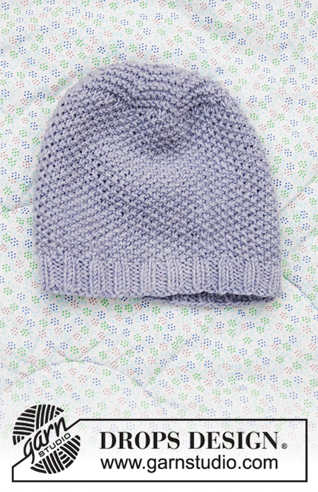 Baby Talk Set / DROPS Baby 33-29 - Knitted hat and shawl for baby in DROPS BabyMerino with moss stitch and garter stitch.  Size: Premature - 4 years (= hat) and one-size (= shawl scarf).