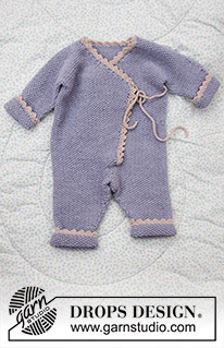 Baby Talk / DROPS Baby 33-30 - Komplekt: DROPS BabyMerino lõngast kootud pärlkoes ja heegeldatud äärepitsiga beebi kombinesoon 1 kuusele beebile kuni 2 aastasele lapsele, ja müts enneaegsele beebile kuni 4 aastasele lapsele