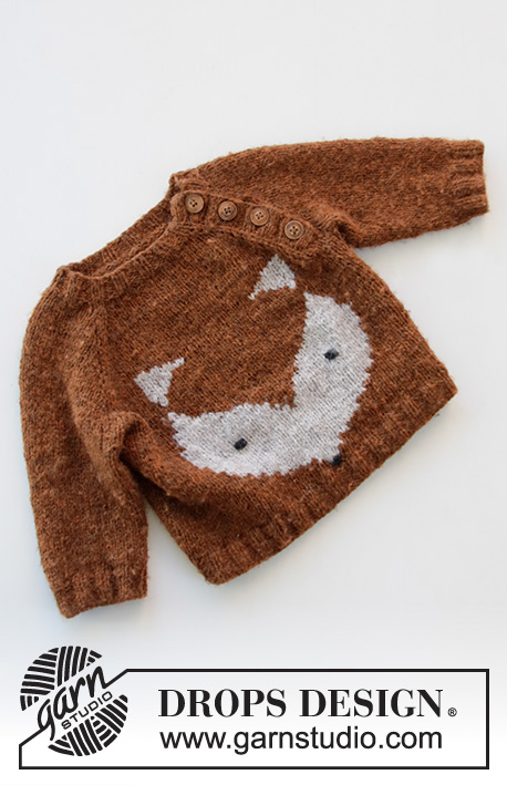 Little Fox / DROPS Baby 36-14 - Strikket genser med raglan til baby og barn i DROPS Sky. Arbeidet strikkes ovenfra og ned med revemønster. Størrelse 1 mnd – 8 år.